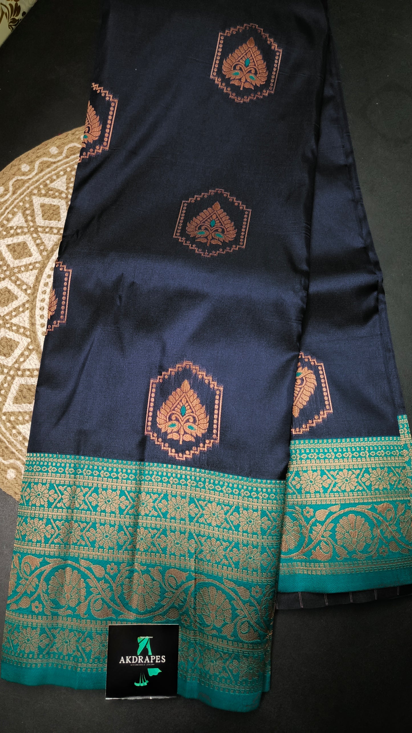 Navy blue Green Anantha vastra Vegan Kanchi soft silk saree MA25126