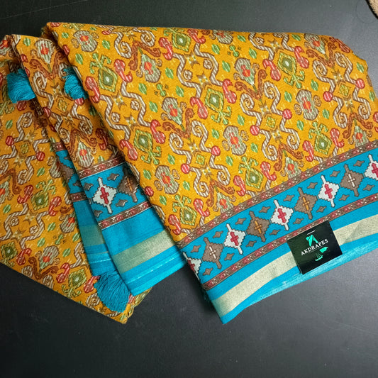 Mustard Yellow sugandha vegan digital malai cotton saree SA25575