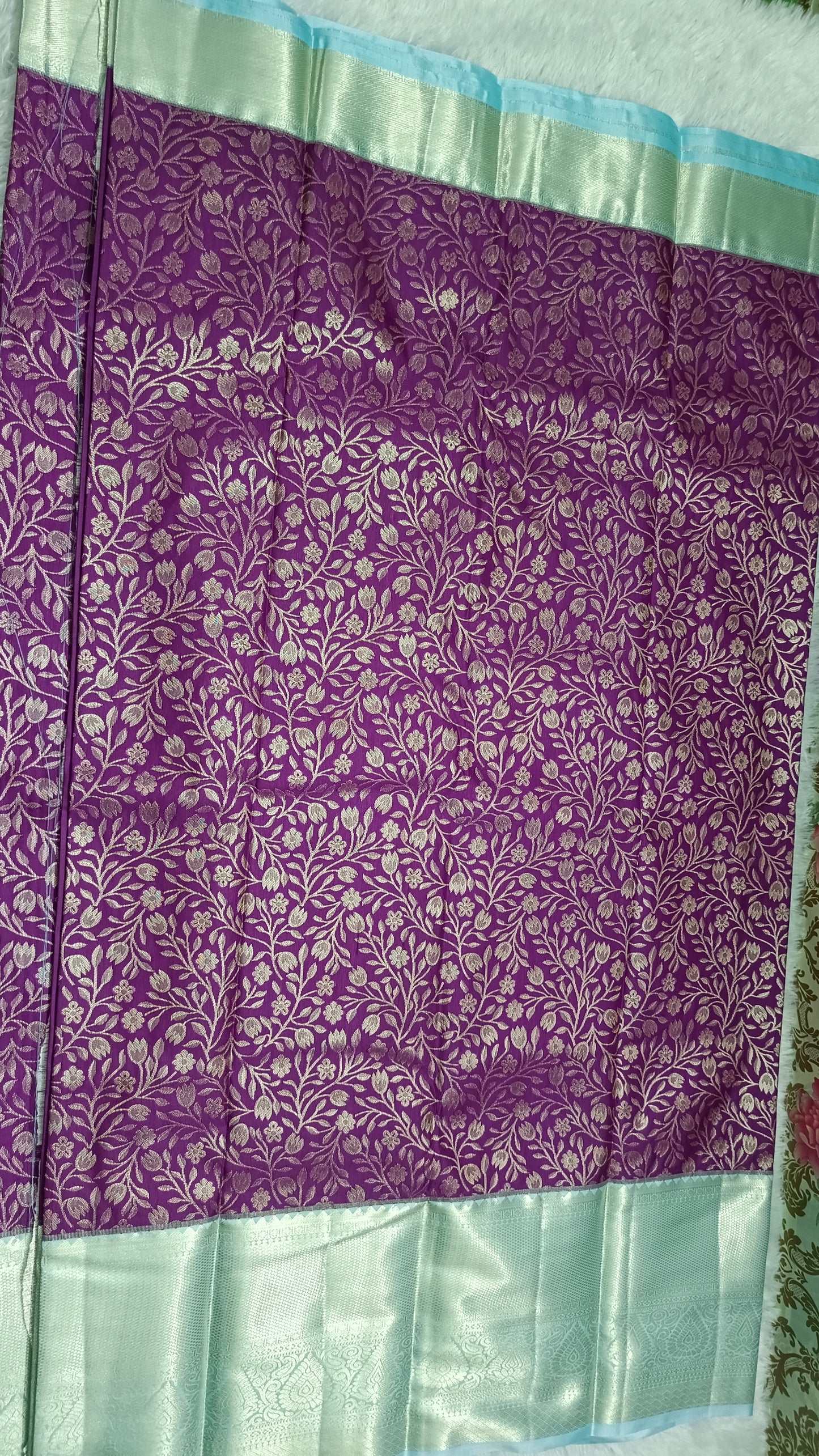 Violet with ice blue Aishwariyam vegan kanchi brocade silk saree LA25950
