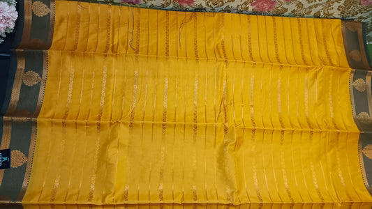 Yellow green Veldhari Vegan mysore silk saree MA25084