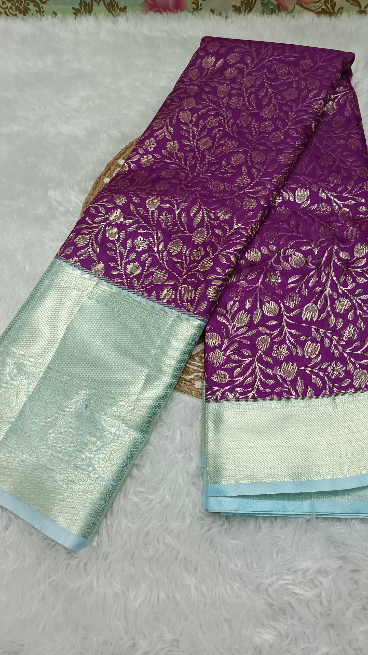 Violet with ice blue Aishwariyam vegan kanchi brocade silk saree LA25950