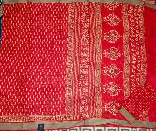 Red Pina cola vol 1 Rapid discharge Vegan mull cotton saree HA25490