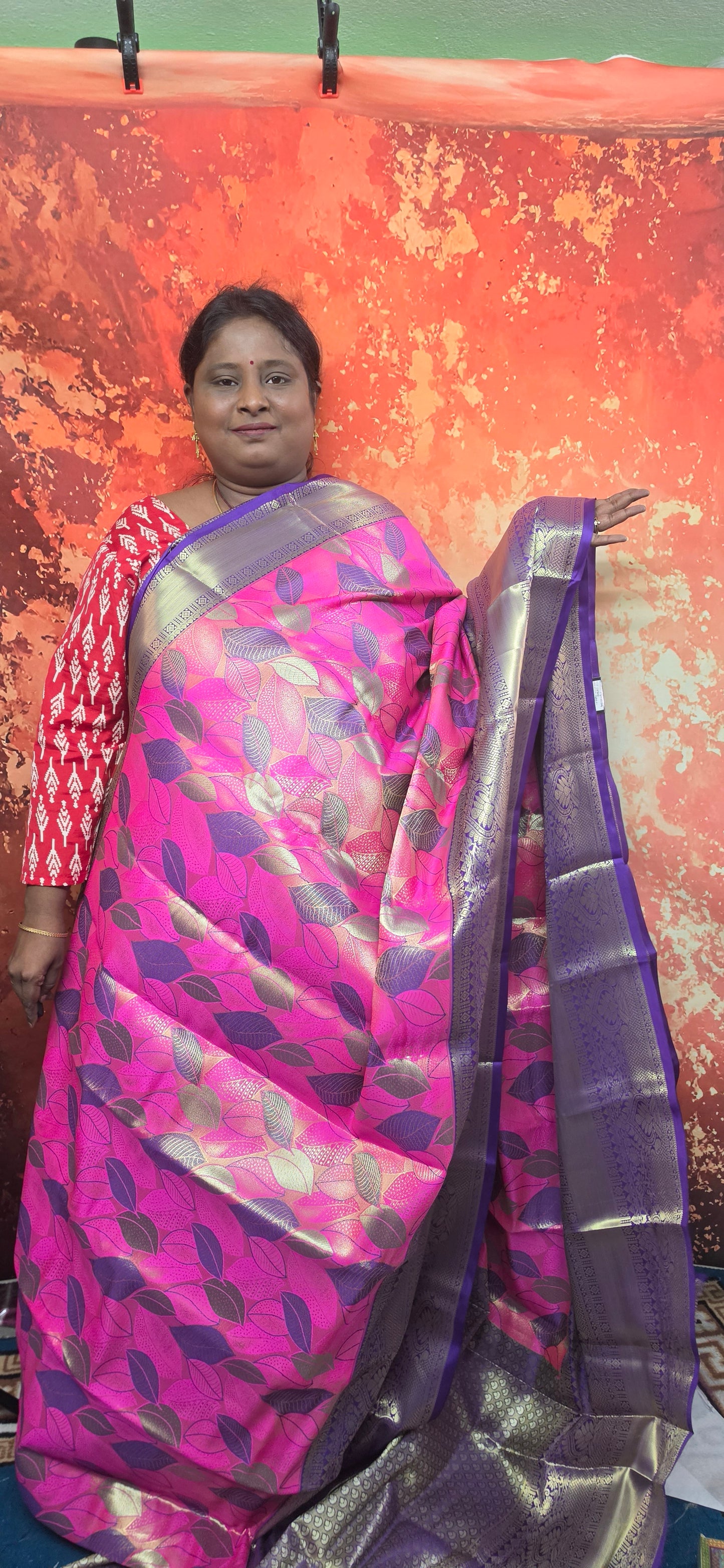 Pink with blue varna valli Vegan kanchi silk saree MA25104