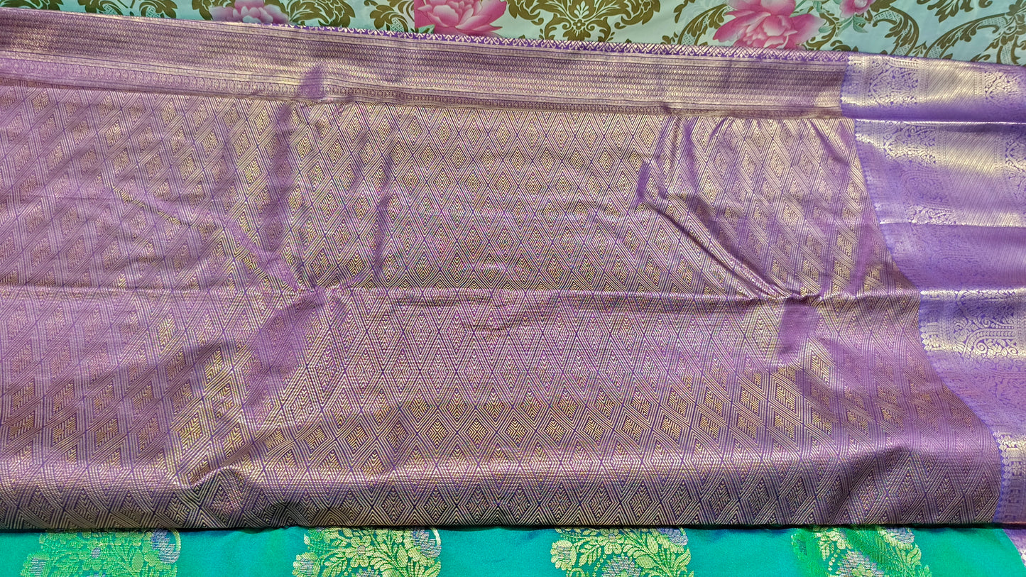 Peacock green with violet Varnajalam vegan premium kanchi silk saree LA25913