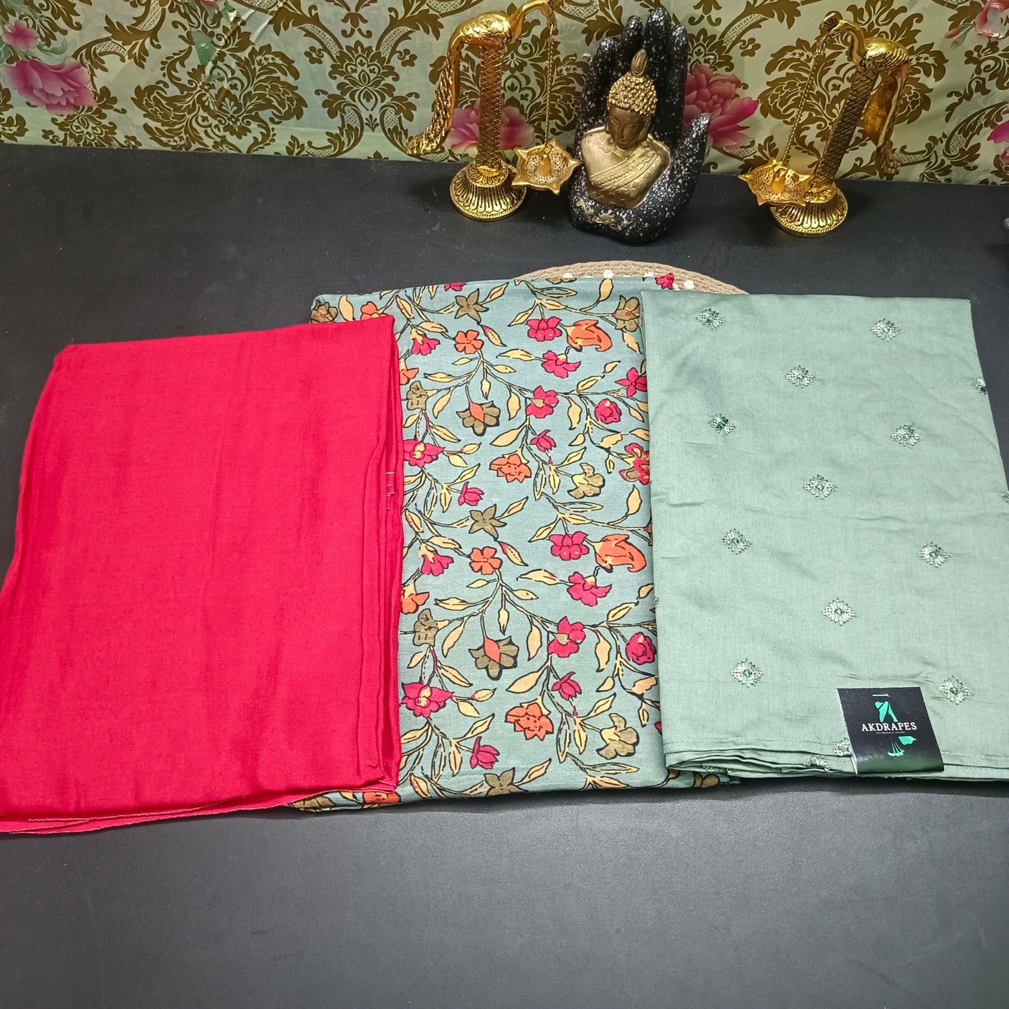 Blue red floral chinnon vegan Unstitched suits HA25348