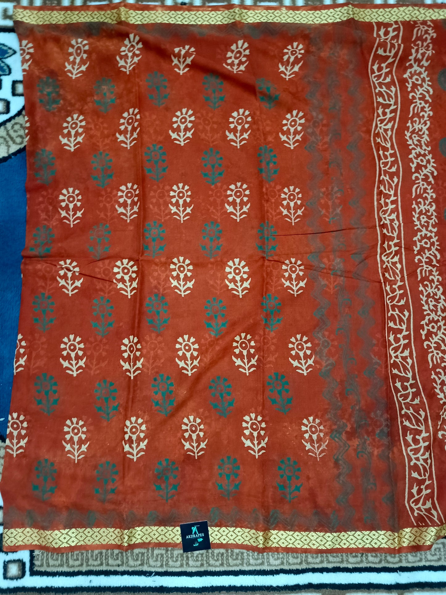 Rust orange Pina cola Vol 2 Vegan mull cotton saree HA25482