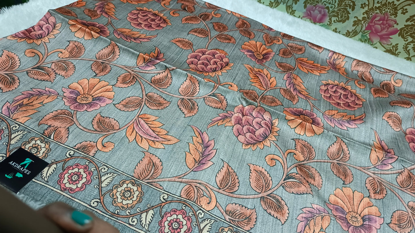 Grey Ritika digital printed kalamkari vegan tussar saree SA25697