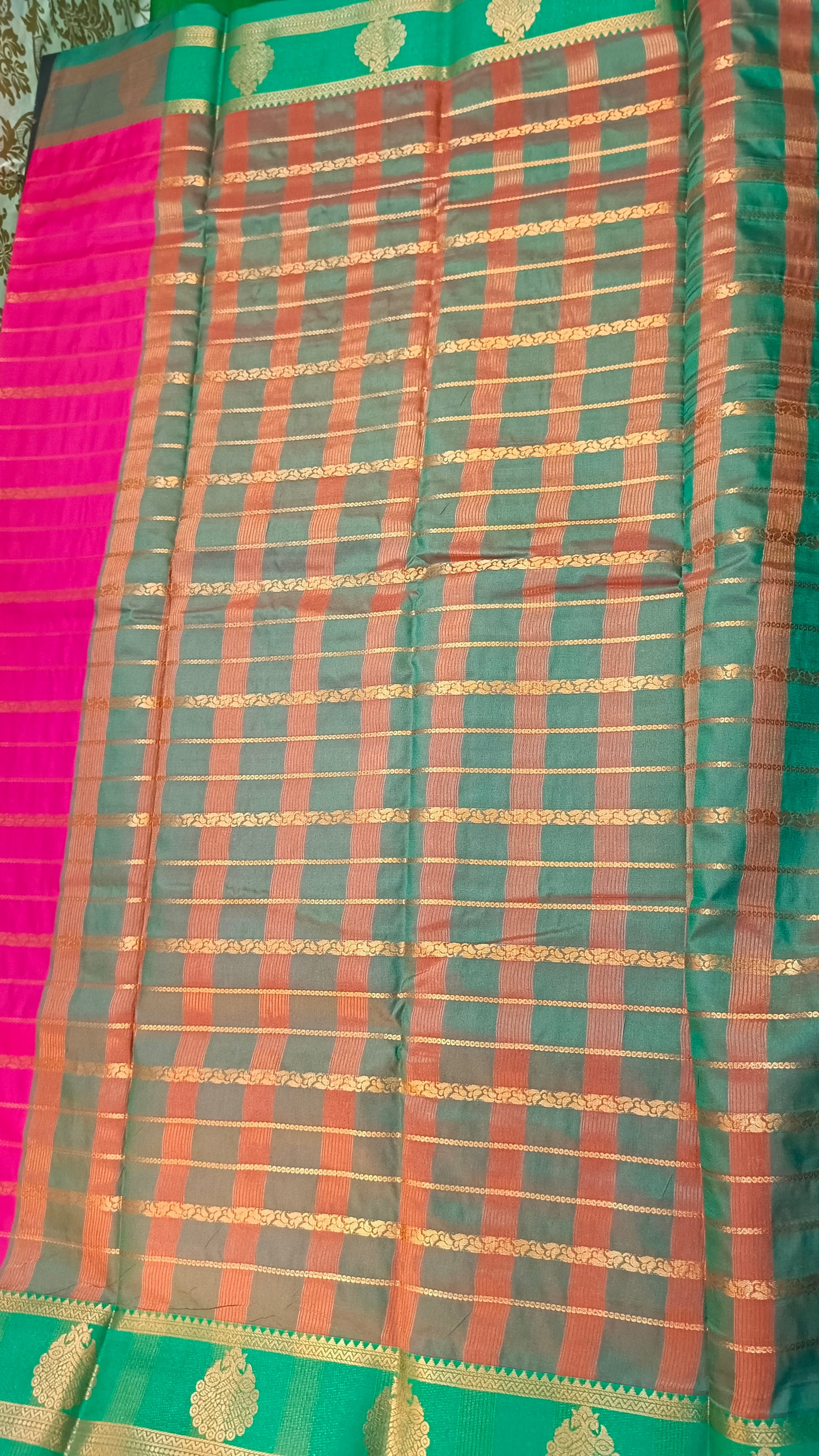 Pink Green Veldhari Vegan mysore silk saree MA25087
