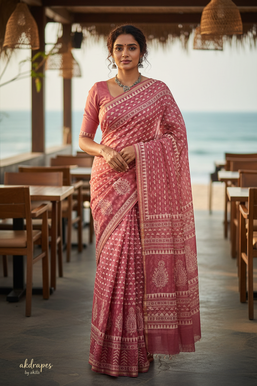 Pink Rapid discharge Vegan chanderi cotton saree HA25453
