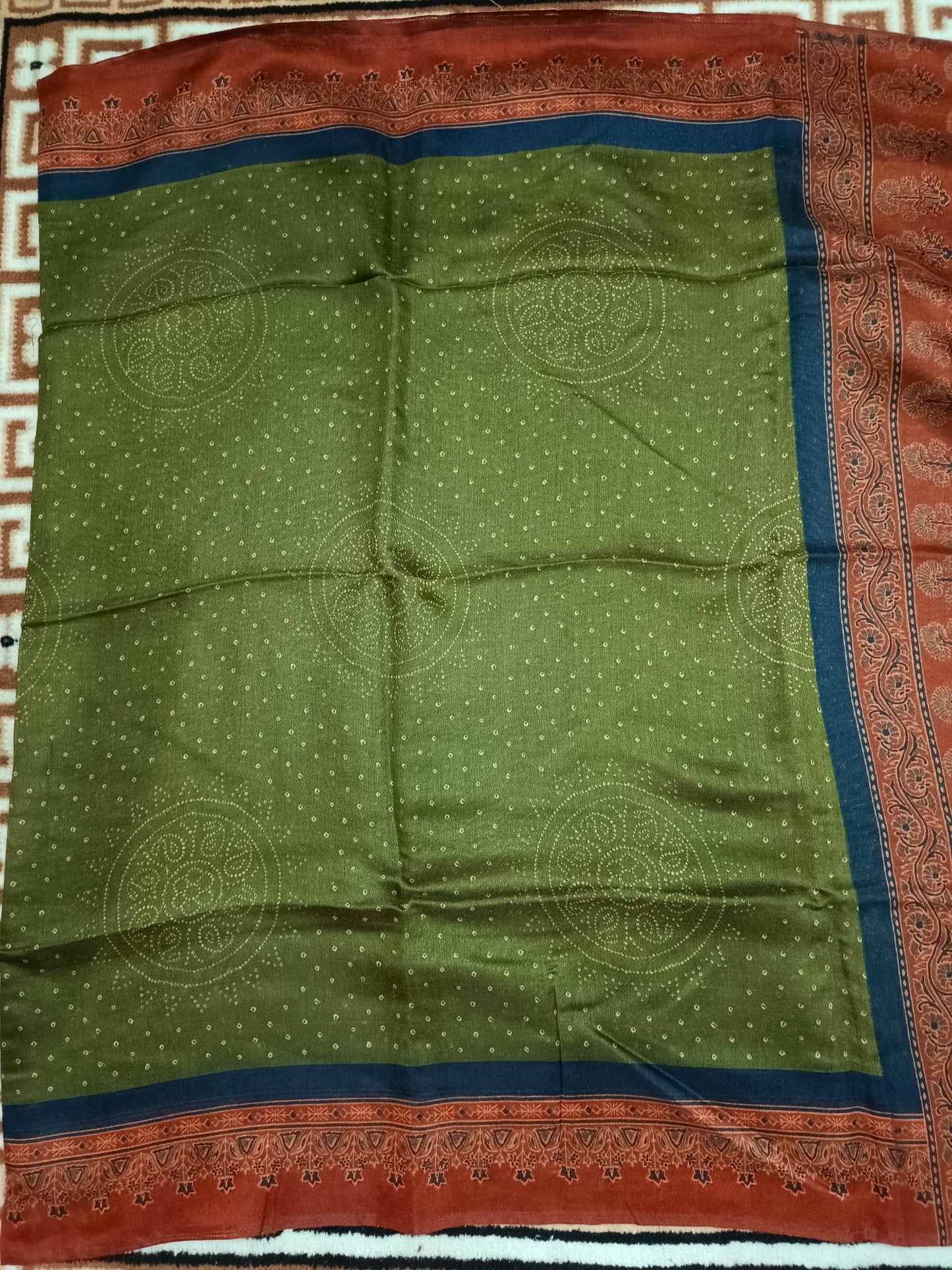 Green Fushion bandhini Ajrakh Malai cotton saree HA25413