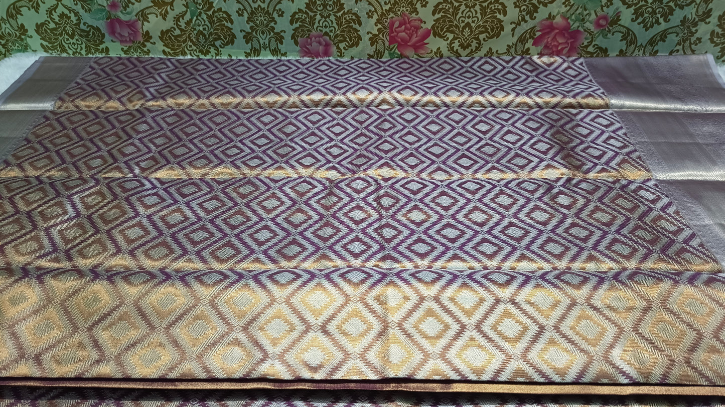 Purple with gold Radiance Heritage vegan self tissue kanchi silk saree LA25933