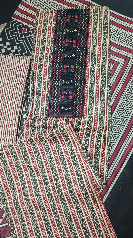 Black Mull Cotton suits black and red neck thread work HA25340