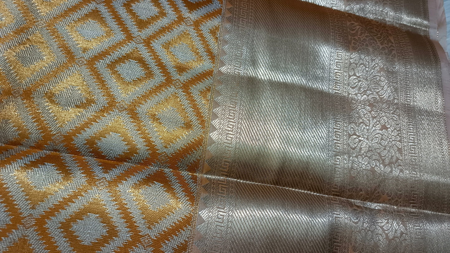 Gold Radiance Heritage vegan self tissue kanchi silk saree LA25935