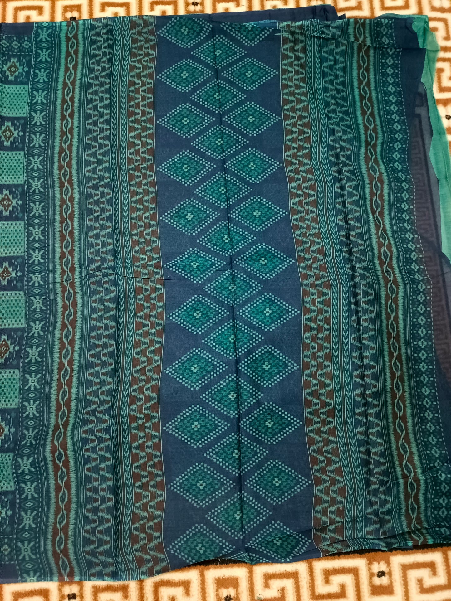 Blue Malai Maska ikkat screen printed vegan malai cotton saree HA25542