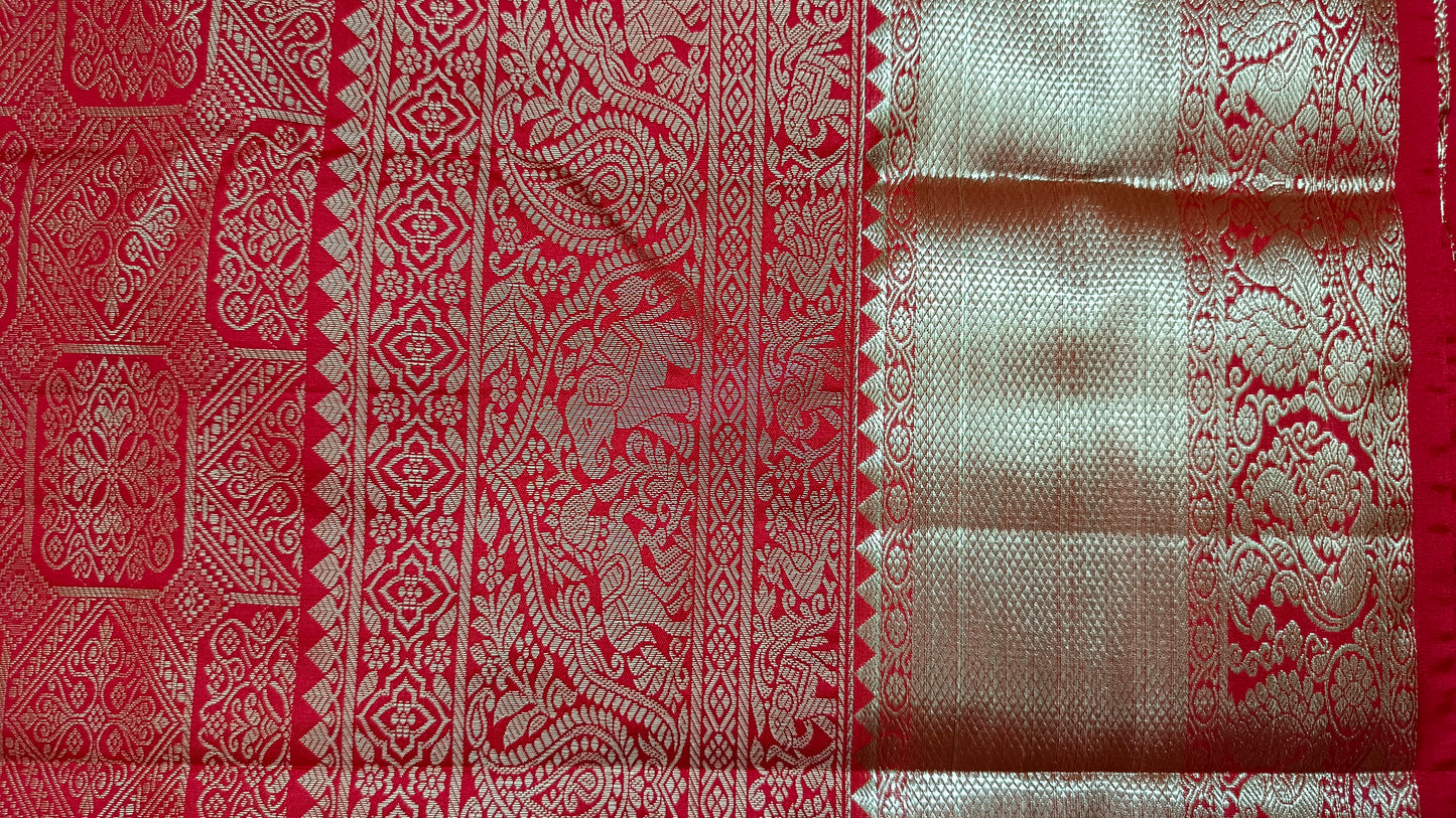 Chilli Red Ashwa gaja vegan bridal kanchi silk saree LA25952