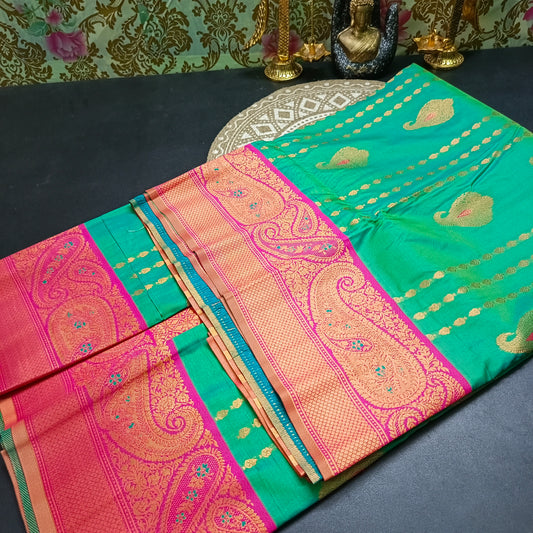 Seagreen Pink Pavazha Pattu vegan Kanchi silk saree MA25136