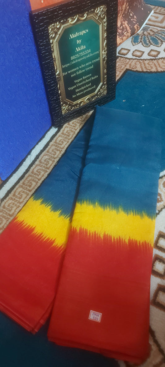 Indigo Tricolor vegan linen zari border saree JA26032