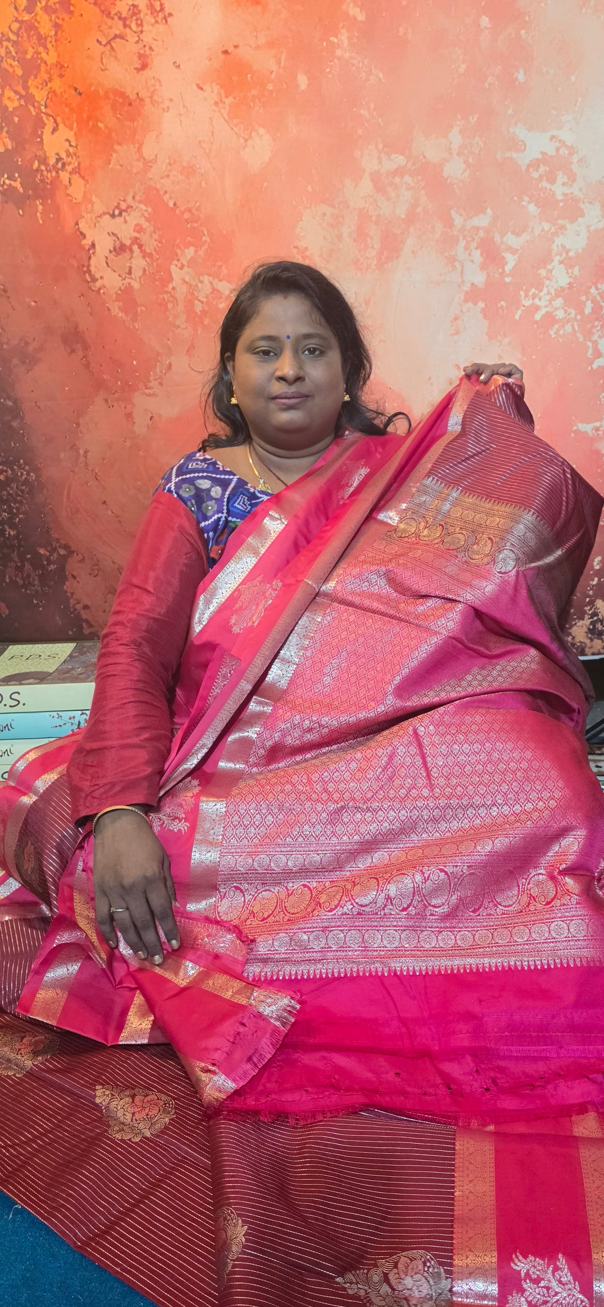 Brown with red Parijatham Vegan premium kanchi brocade silk saree LA25931
