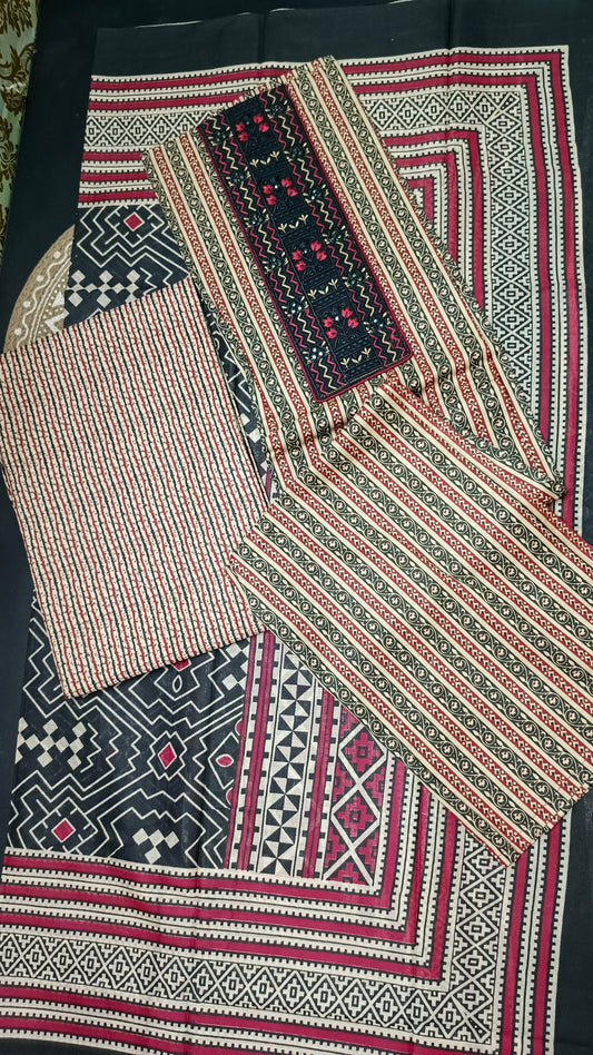 Black Mull Cotton suits black and red neck thread work HA25340