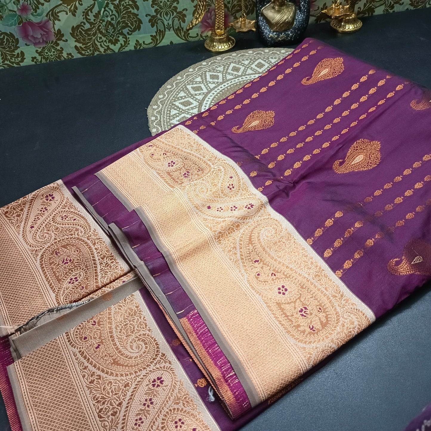 Wine Beige vegan Kanchi silk saree MA25130