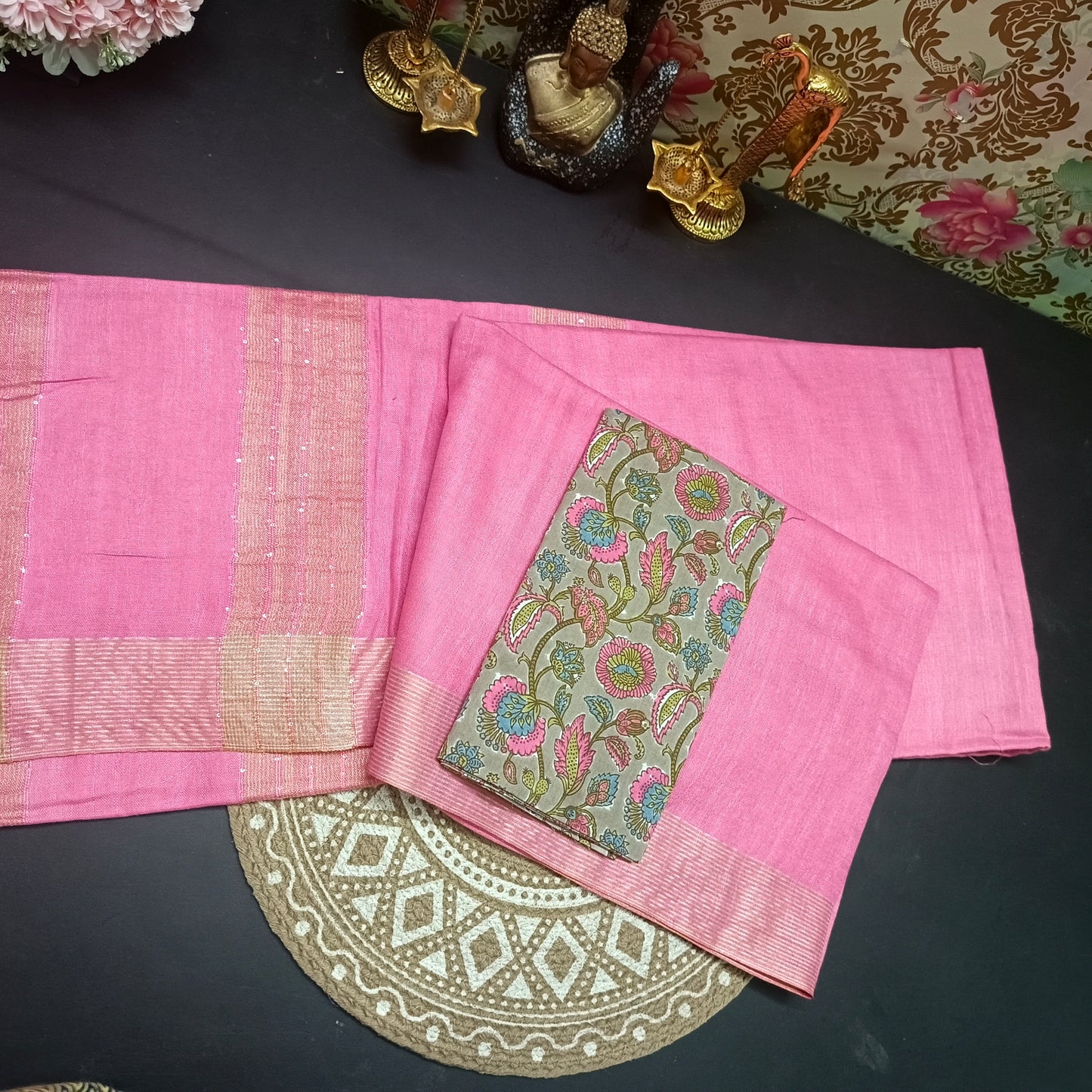 Pink  Candy vegan linen saree HA25513