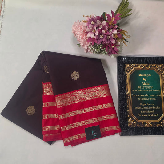 Coffee brown red Red Parampara vegan kanchi silk saree GA26144