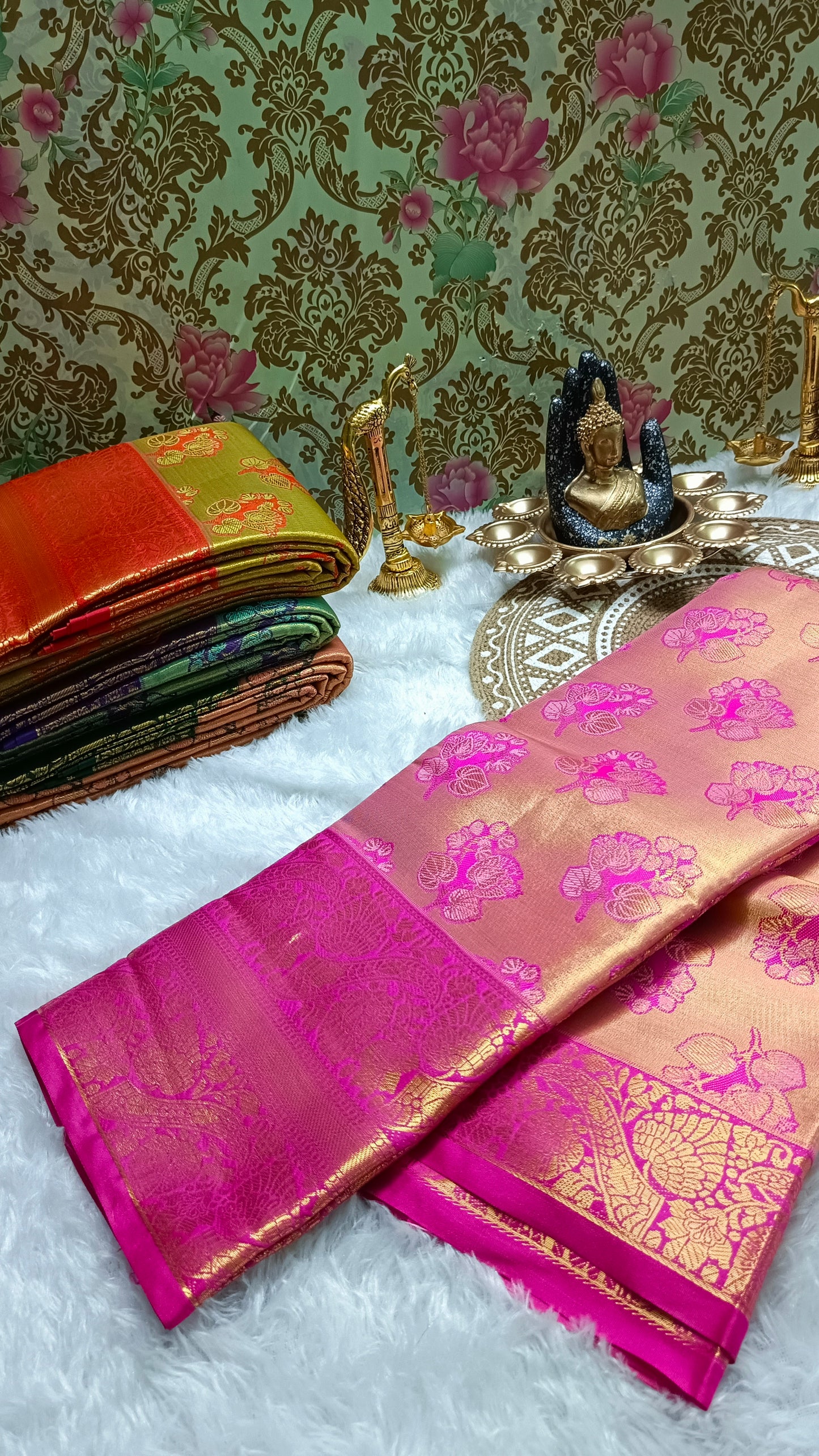 Pink Mangala Pushpam Vegan Kanchi tissue saree JA25294