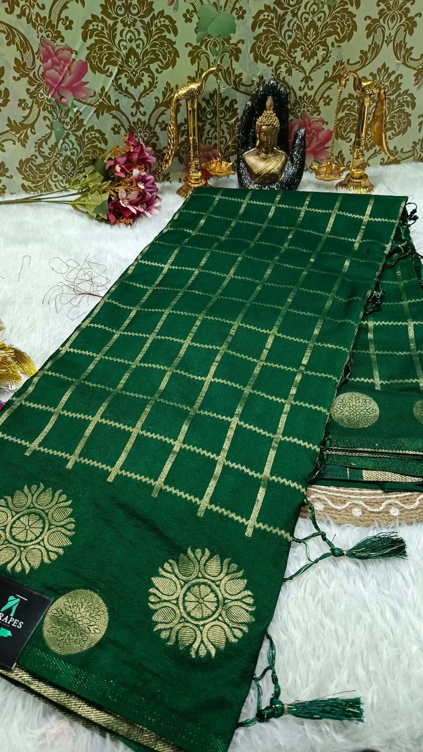 Bottle Green Sudar Chakkram vegan kaddi georgette saree MA25097