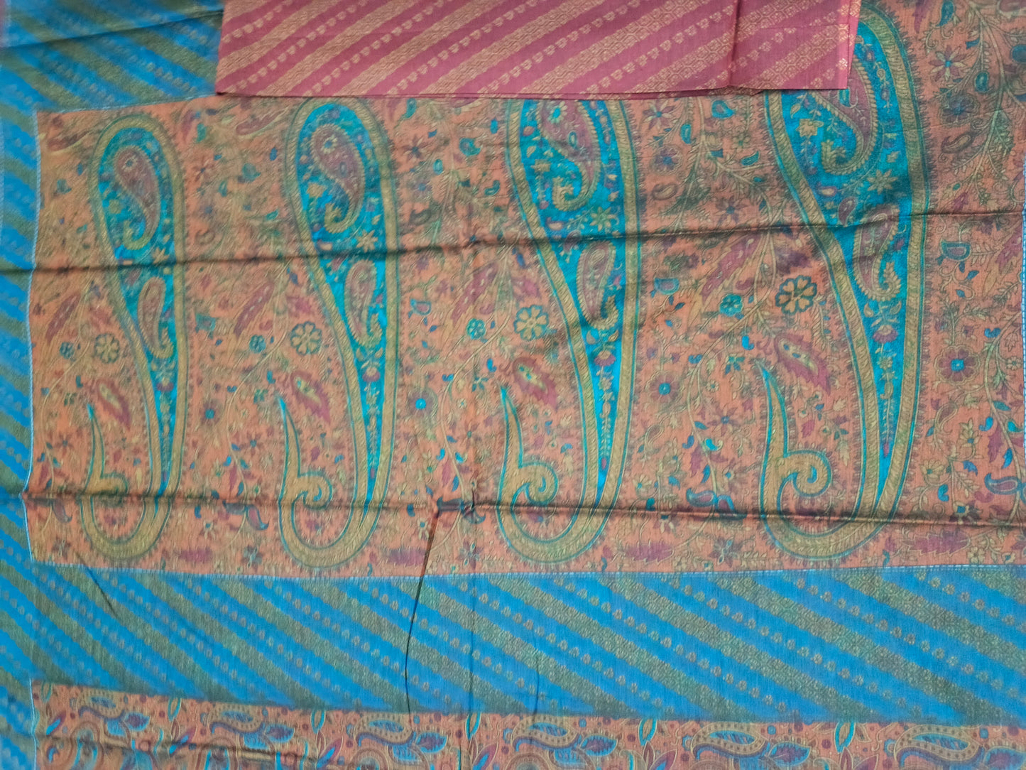 Mustard Yellow Paisley screen printed vegan muslin saree HA25543
