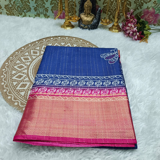 Navy blue with pink Semi dola butterfly saree SA25721