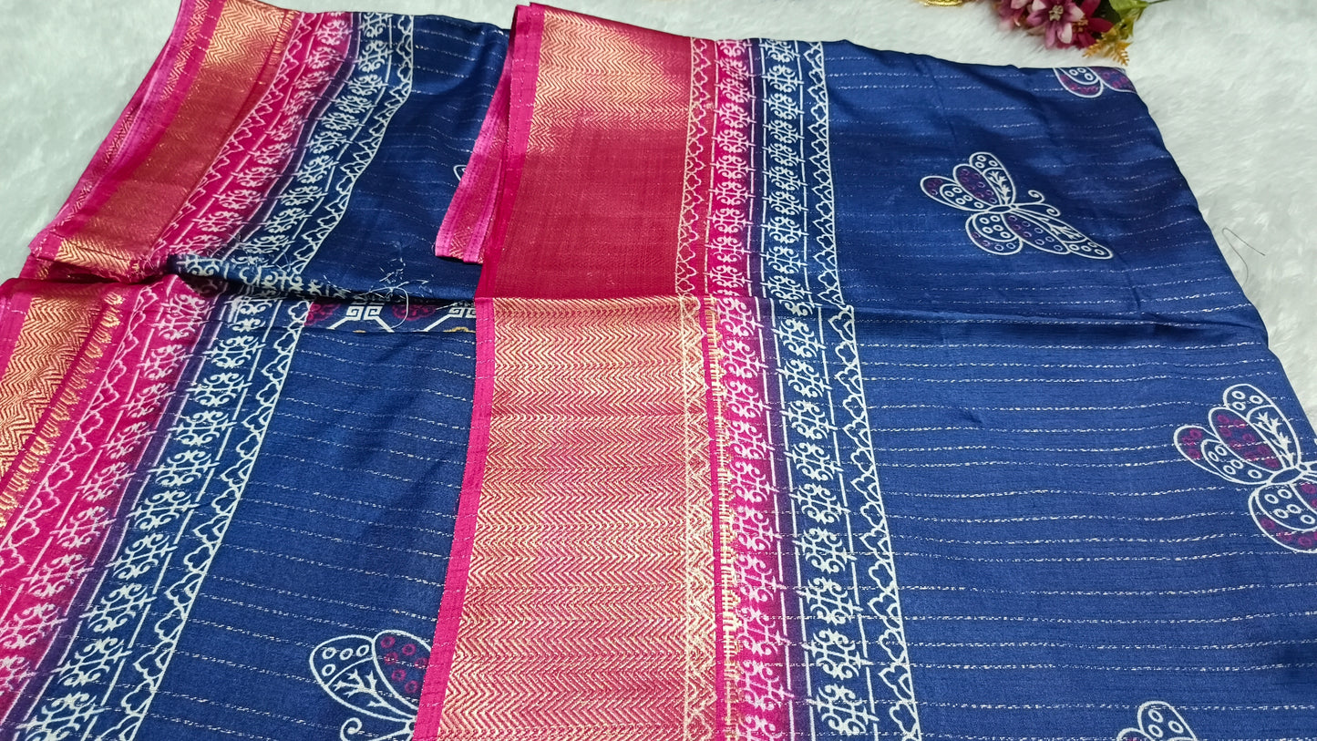 Navy blue with pink Semi dola butterfly saree SA25721