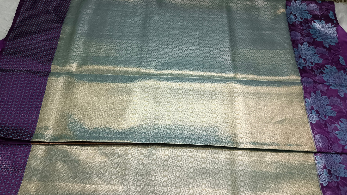 Ice blue with violet Neelambari vegan tissue bridal kanchi silk saree LA25942