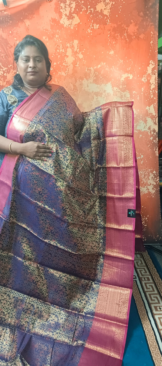 Navy blue with pink Raj Nandhini Vegan Kanchi Silk Saree JA25284
