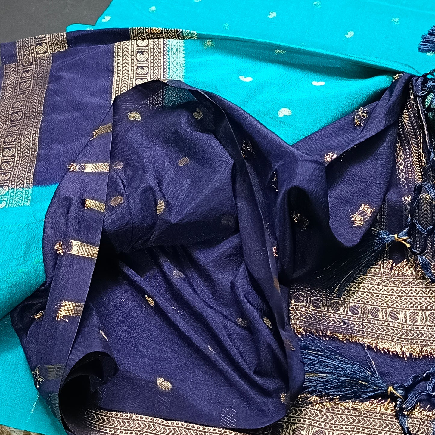 Sapphire blue blue Kairika Vegan Viscose Crepe Silk Saree MA25166