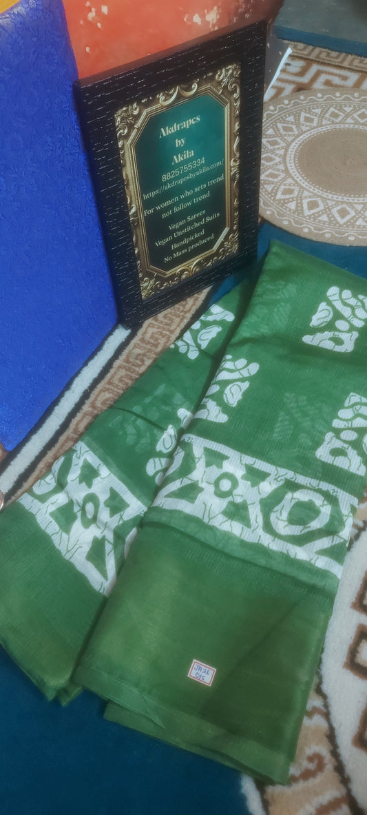 Fern green Batik lenin zari border saree JA26015