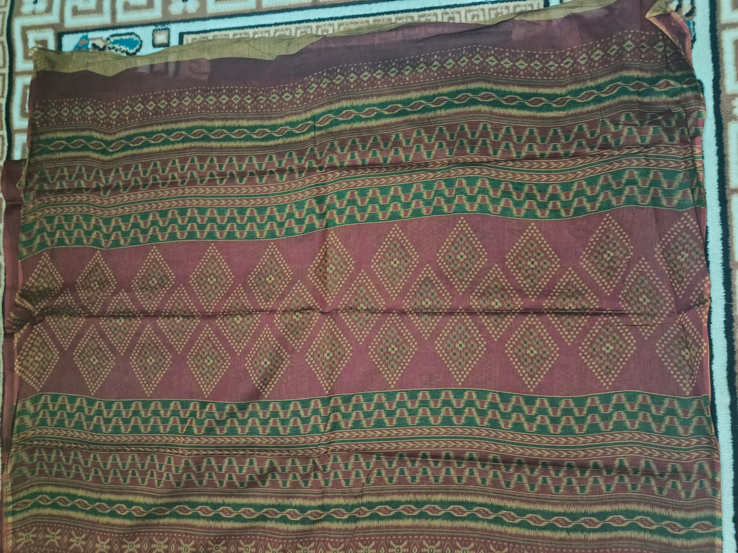 Mustard Malai Maska ikkat screen printed vegan malai cotton saree HA25539