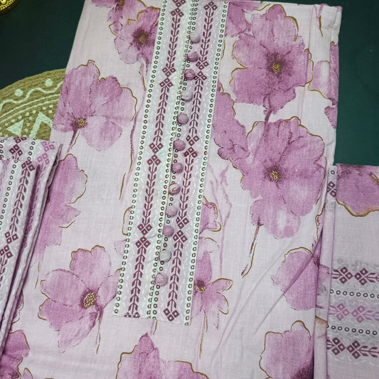 Purple Mull Cotton vegan unstitched suits HA25344
