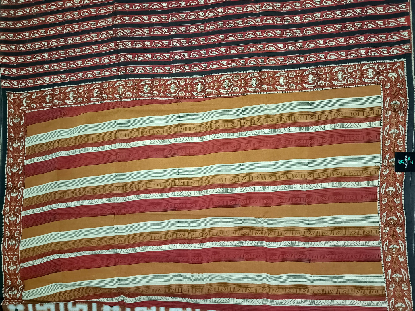 Red Mustard Vegan assam silk cotton bagru printed saree HA25536