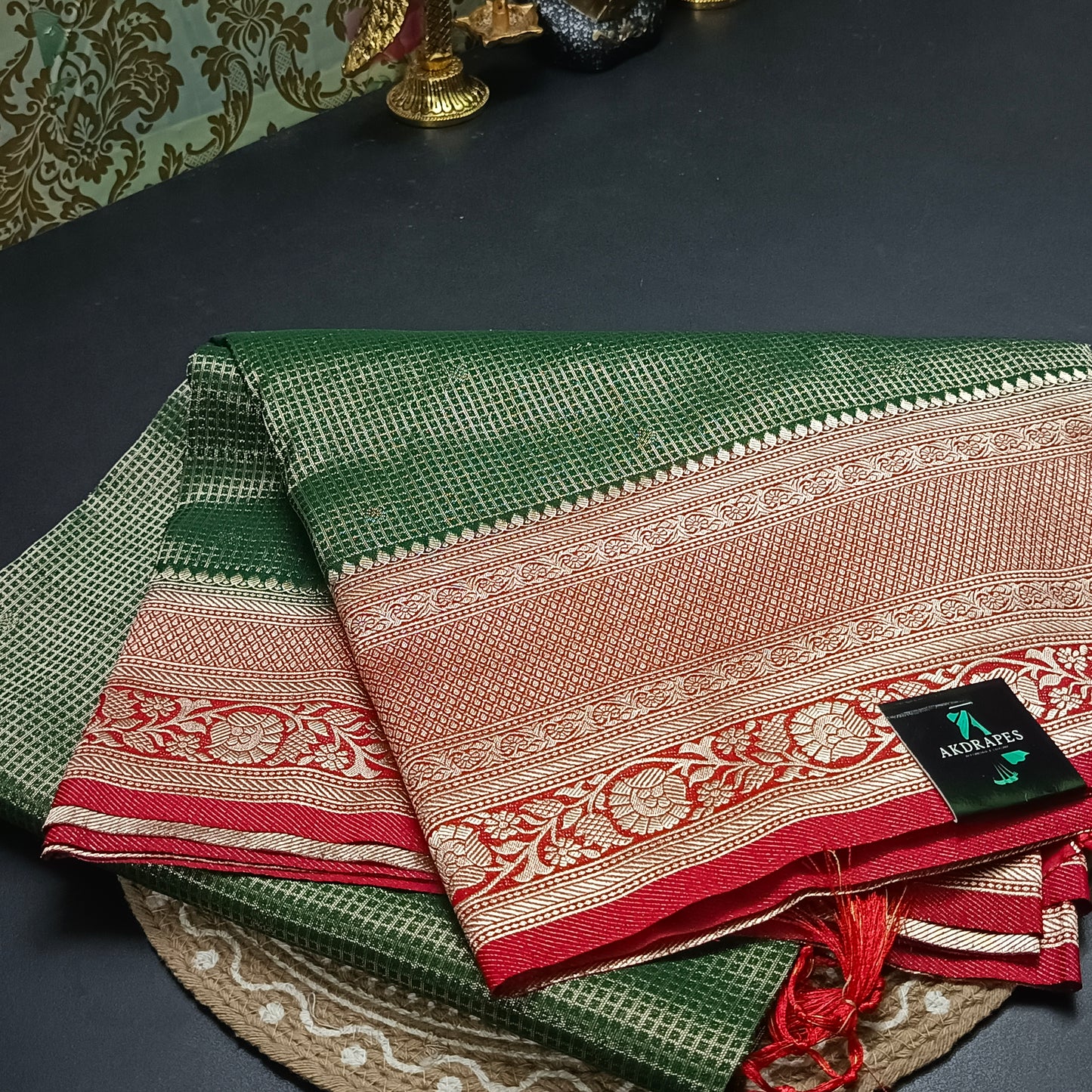Dark green Zari tara vegan banarasi kaddi georgette saree MA25254