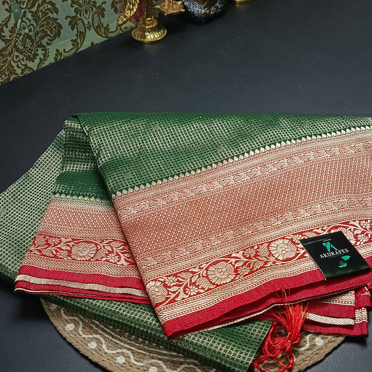 Dark green Zari tara vegan banarasi kaddi georgette saree MA25254