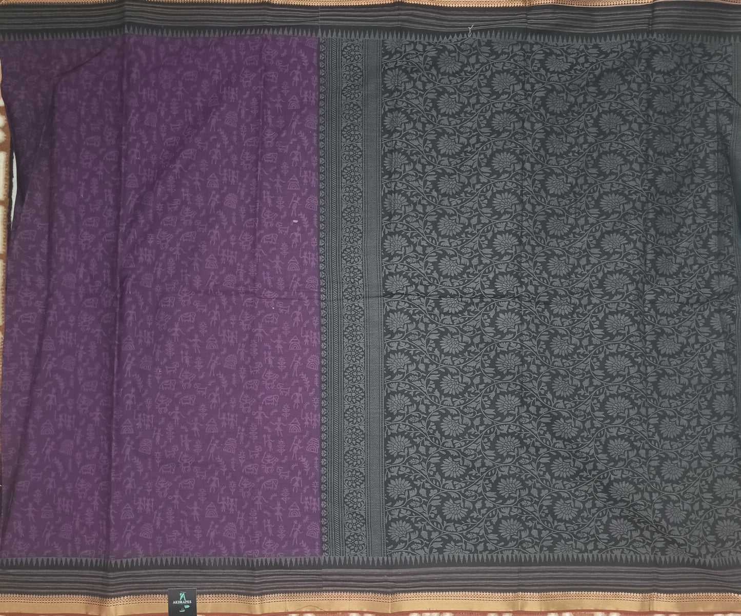 Purple Warli kala Vegan Muslin cotton saree HA25478