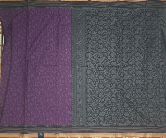 Purple Warli kala Vegan Muslin cotton saree HA25478