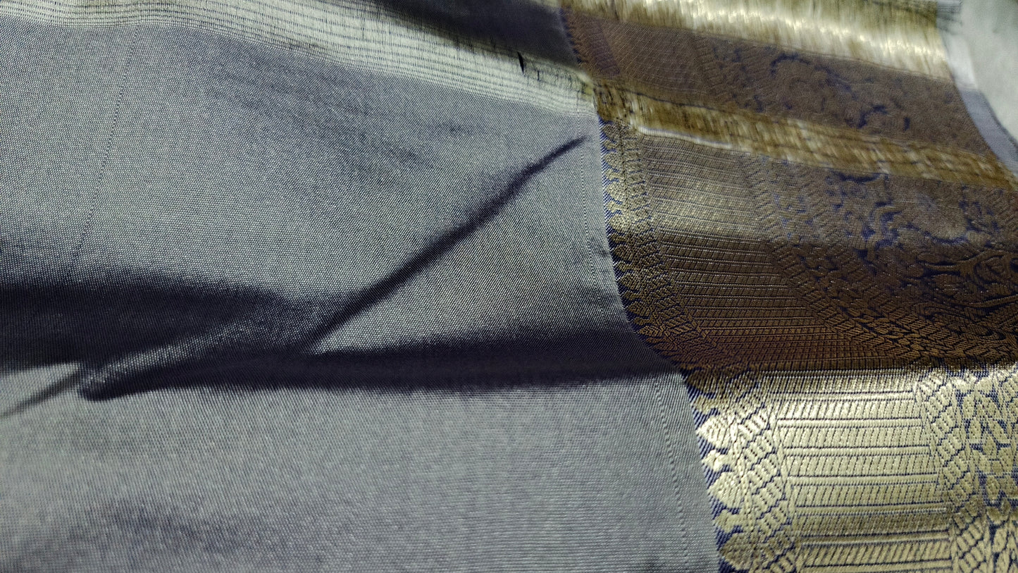 Royal blue Parijatham Vegan premium kanchi brocade silk saree LA25921