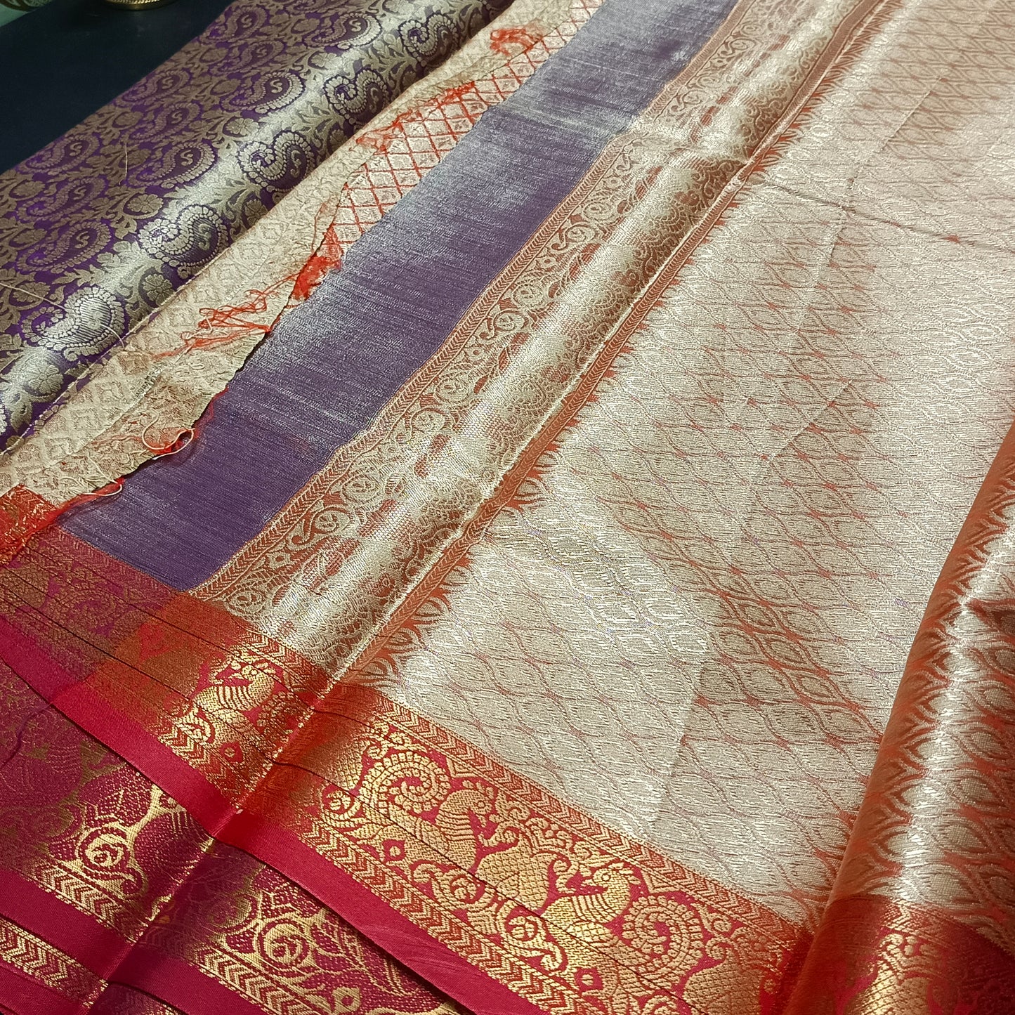 Lavender Amarpalli vegan kanchi bridal tissue saree JA25305