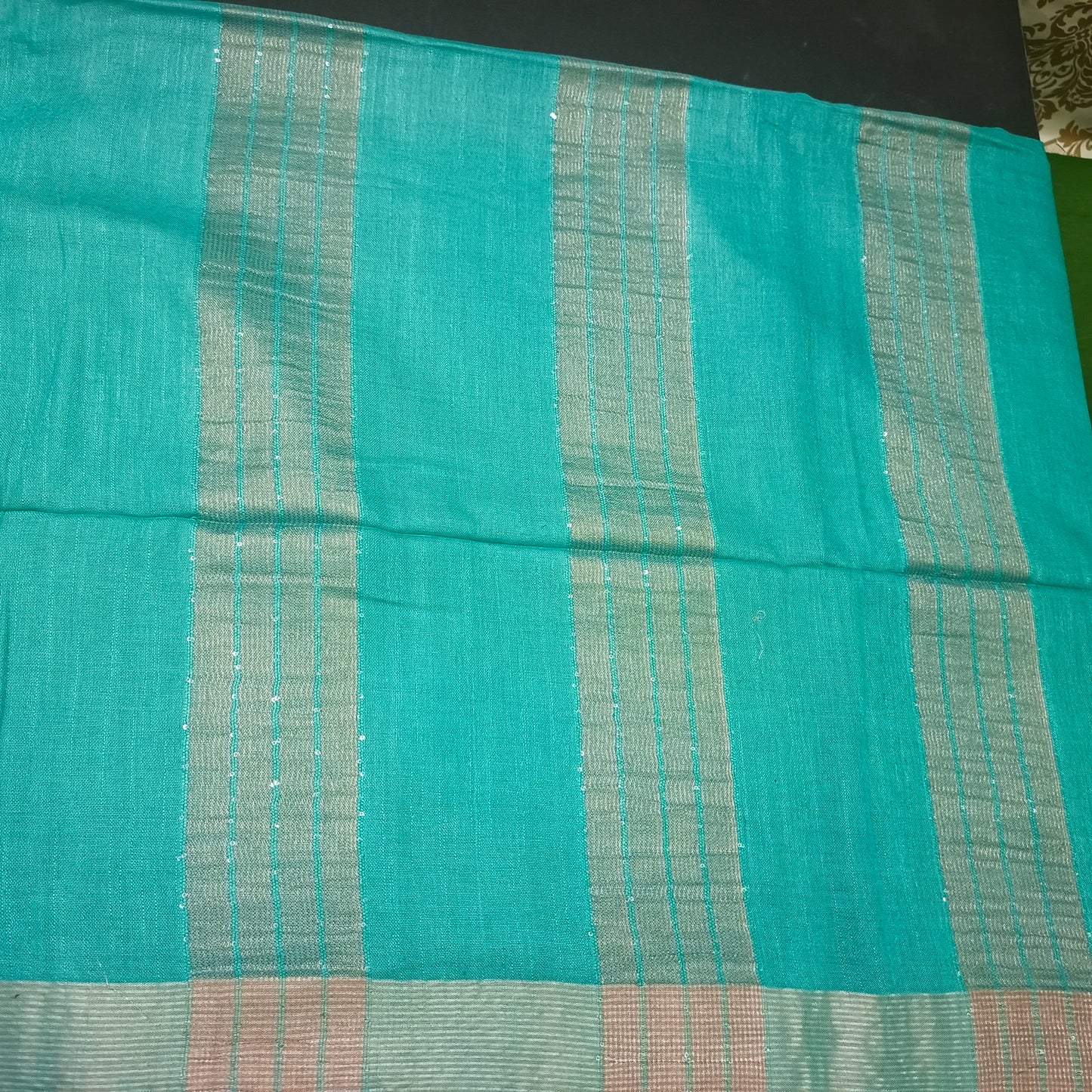 Sea green Candy vegan linen saree HA25511
