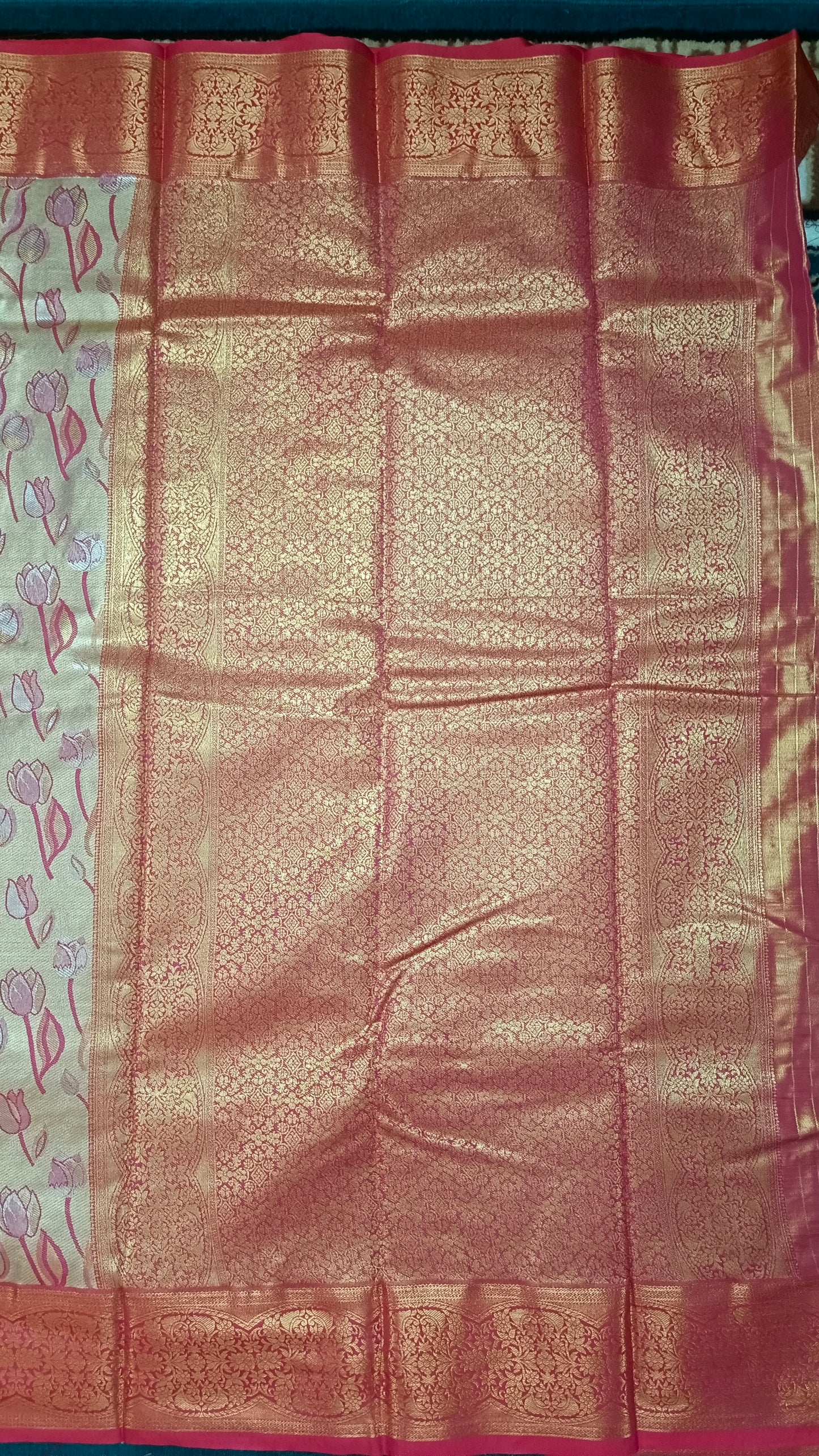 Red Tulika golden bridal tissue Vegan kanchi saree JA25291