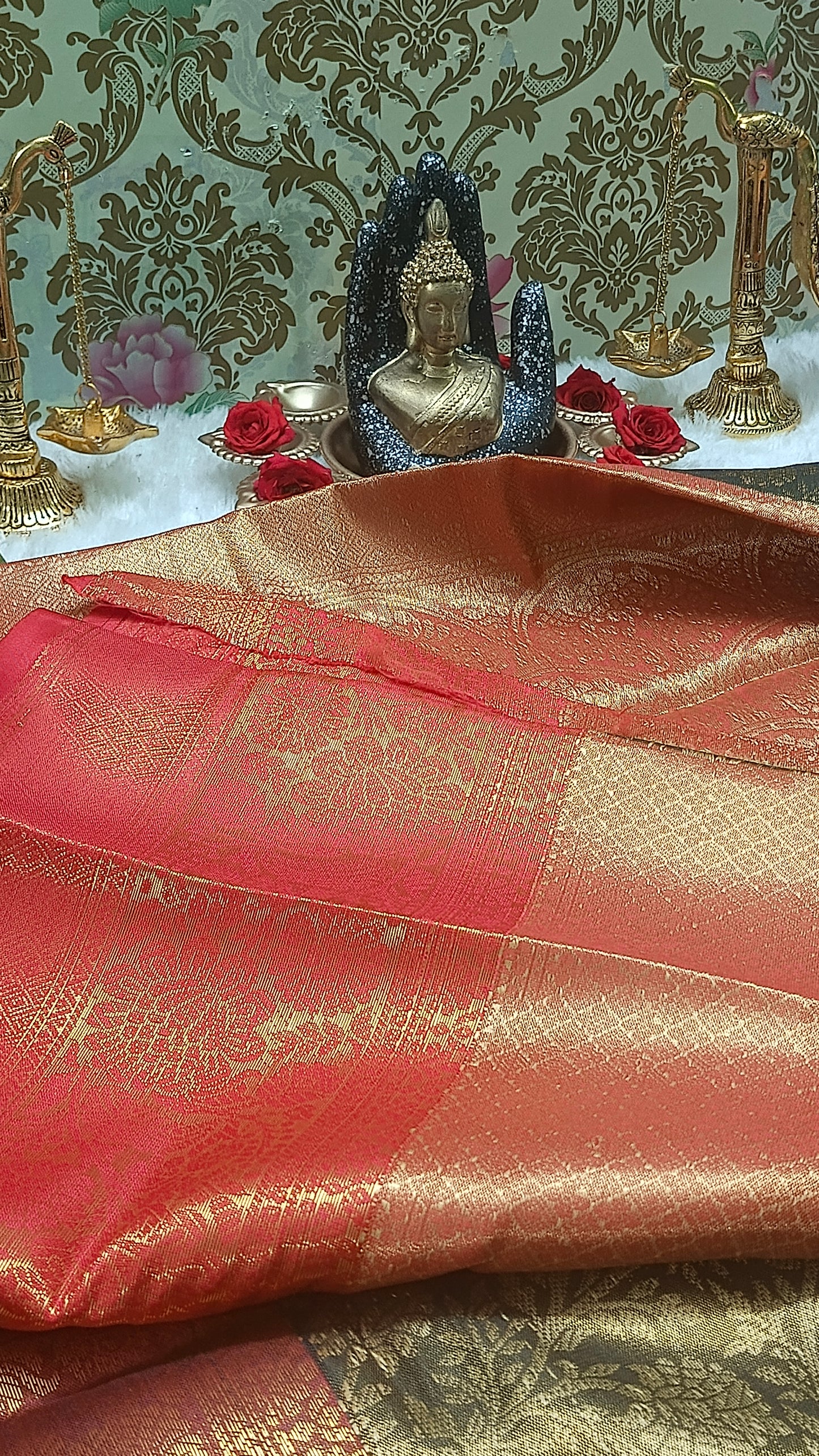 Grey with Red Ratna Vastra Vegan Kanchi TIssue silk saree MA25083