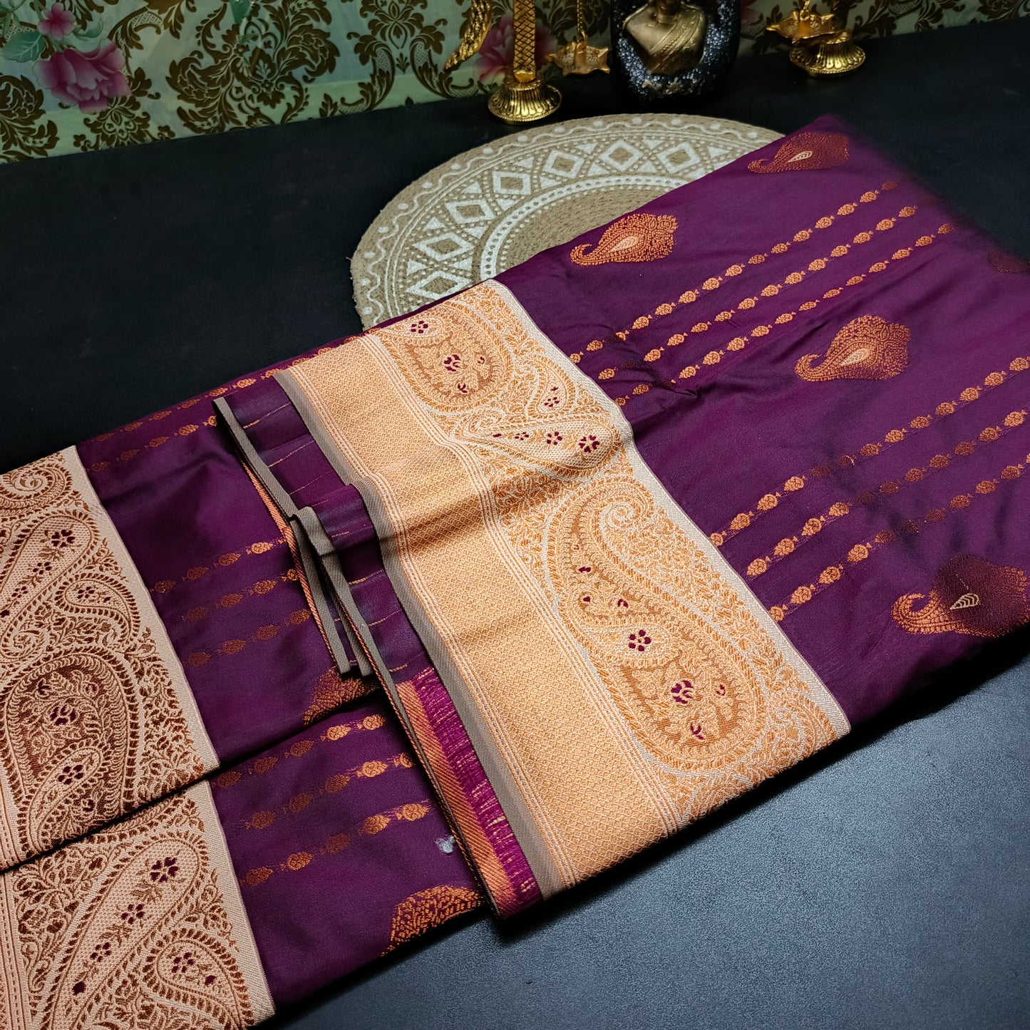 Wine Beige vegan Kanchi silk saree MA25130