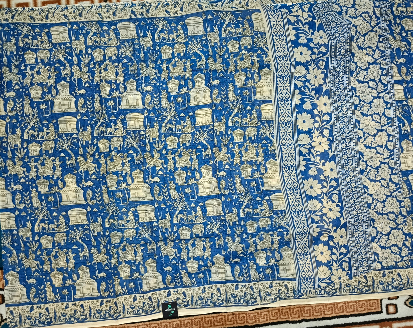 Blue Ganga Mull Cotton kalamkari saree SA25854