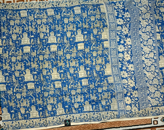 Blue Ganga Mull Cotton kalamkari saree SA25854